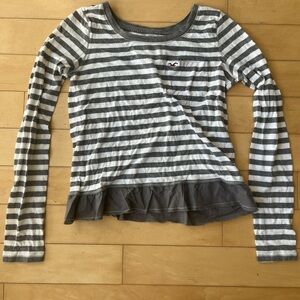 Hollister Gray and White Striped Long Sleeve Tee
